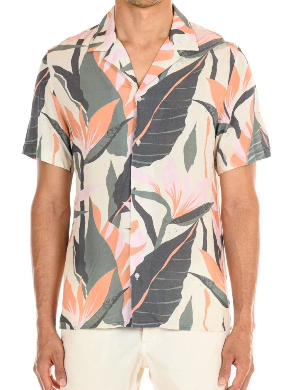 Original Paperbacks Cream/Green Tropical Print Rio Shirt